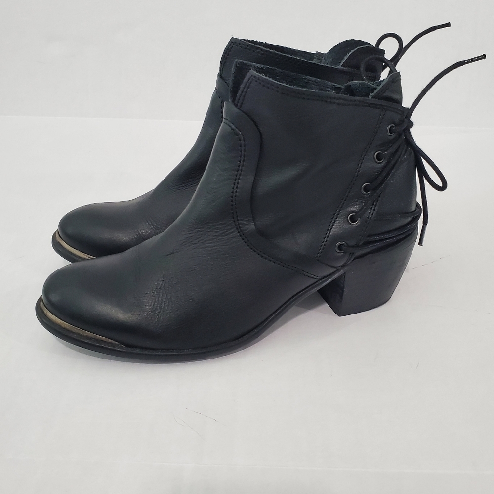 Sixty Seven Black lace Up Control Leather Boho Western Moto Style Boots Size 8